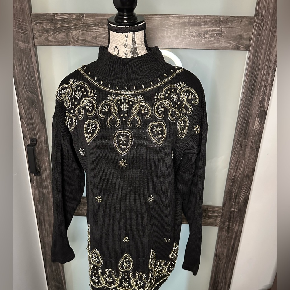 Black Sweater with Gold and Silver Beading